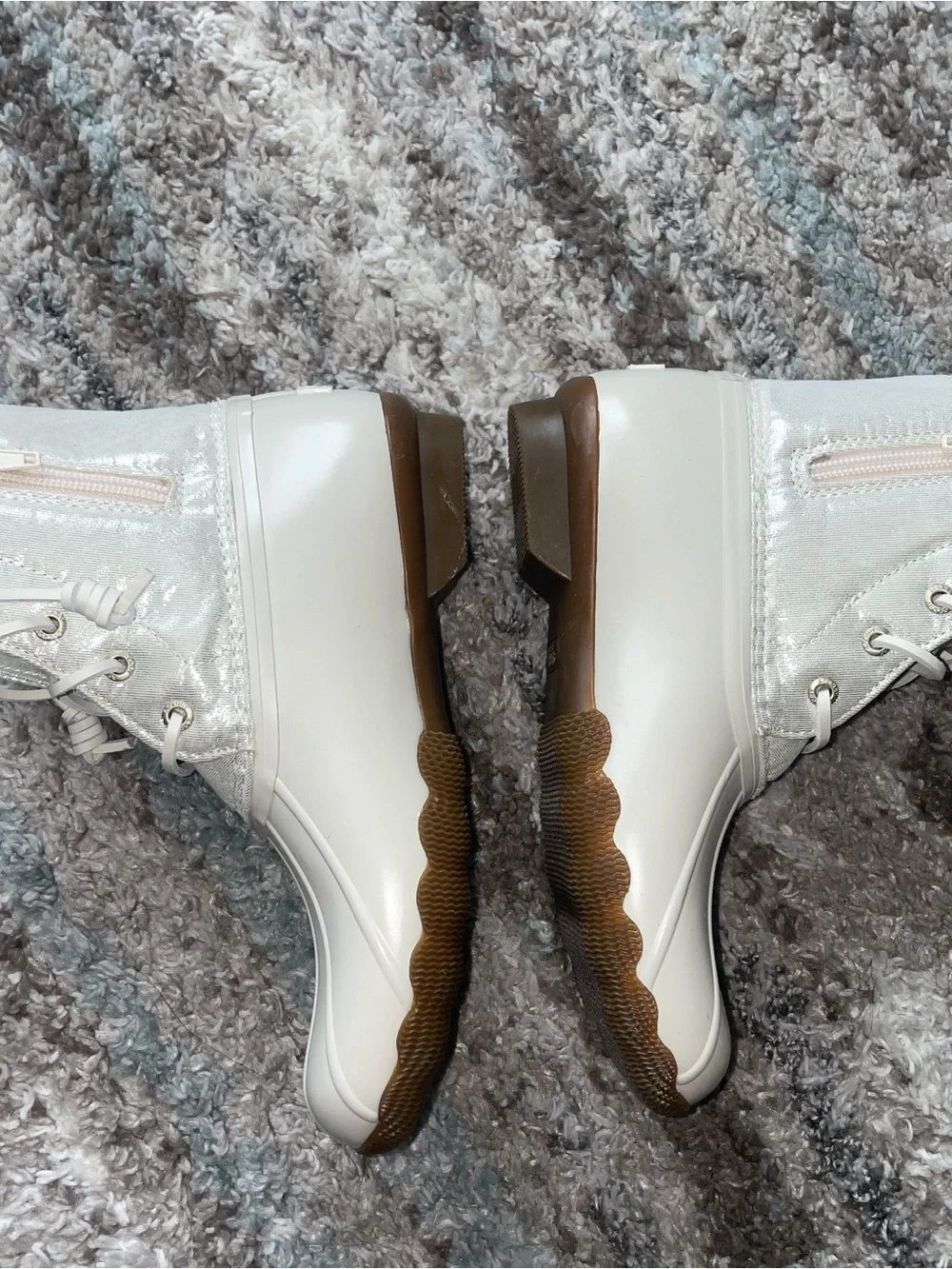 NWOT Sperry Girl’s Shimmer Light Cream/White Waterproof Duck Boots - Lace-Up